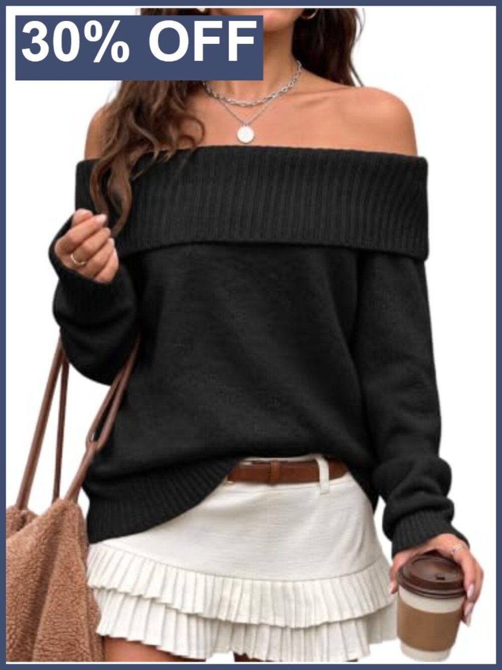 Off Shoulder Oversized Batwing Knit Sweater Women Pullover
